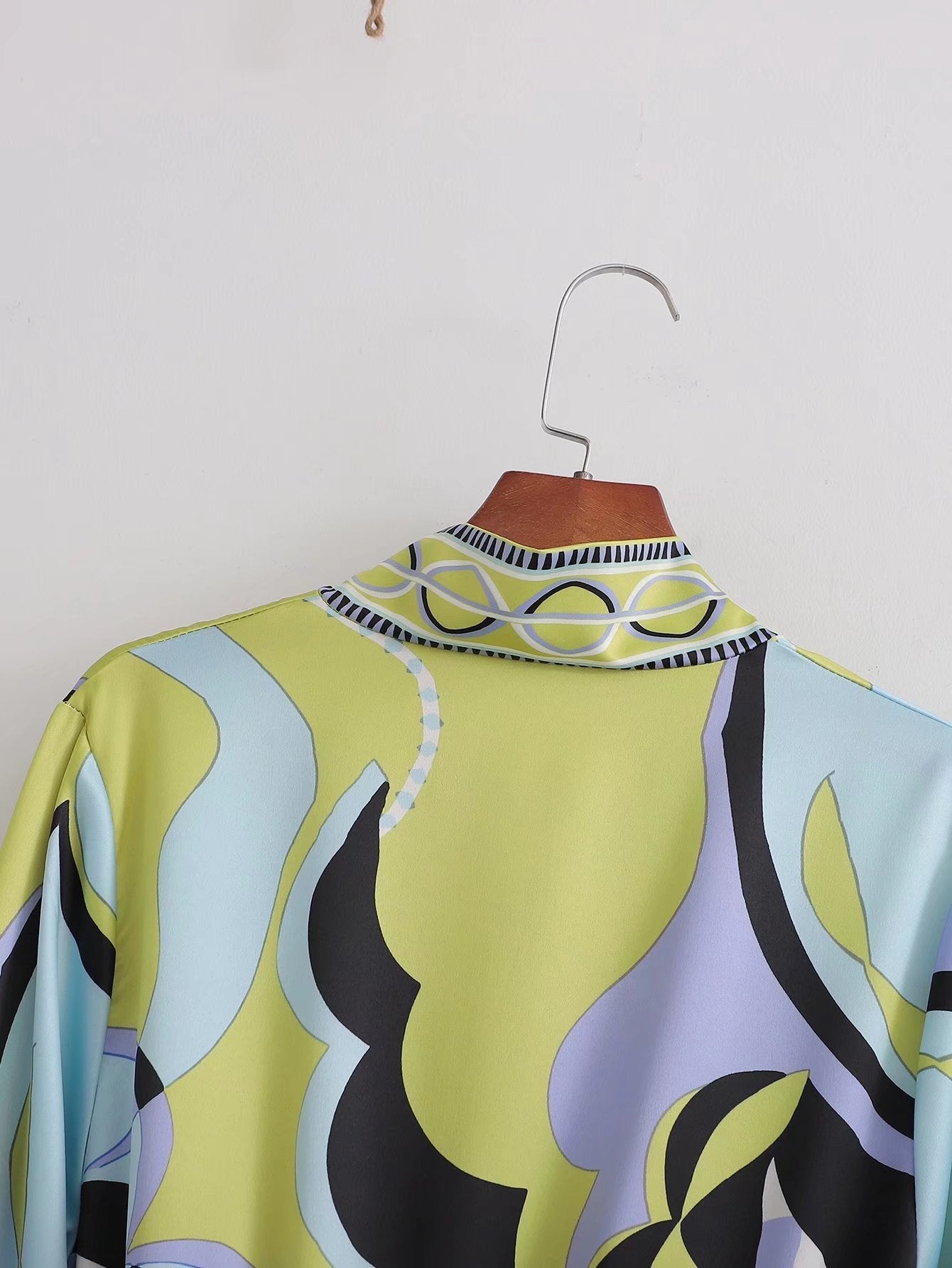 Women Clothing Summer Casual Collared Long Sleeve Printed Shirt Dress Lace-up Dress DestGlow