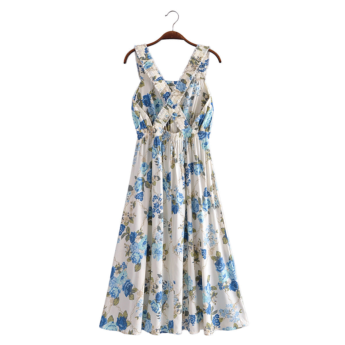 Vacation Summer Cross Backless Rayon Printing Slip Dress by Ragazza