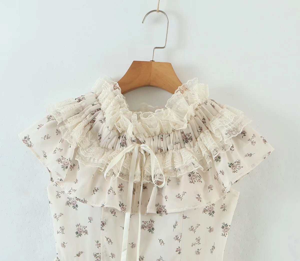 Summer Vietnam Brand Fresh Sweet Floral off Neck Wooden Ear Irregular Asymmetric Swing Holiday Dress by Ragazza