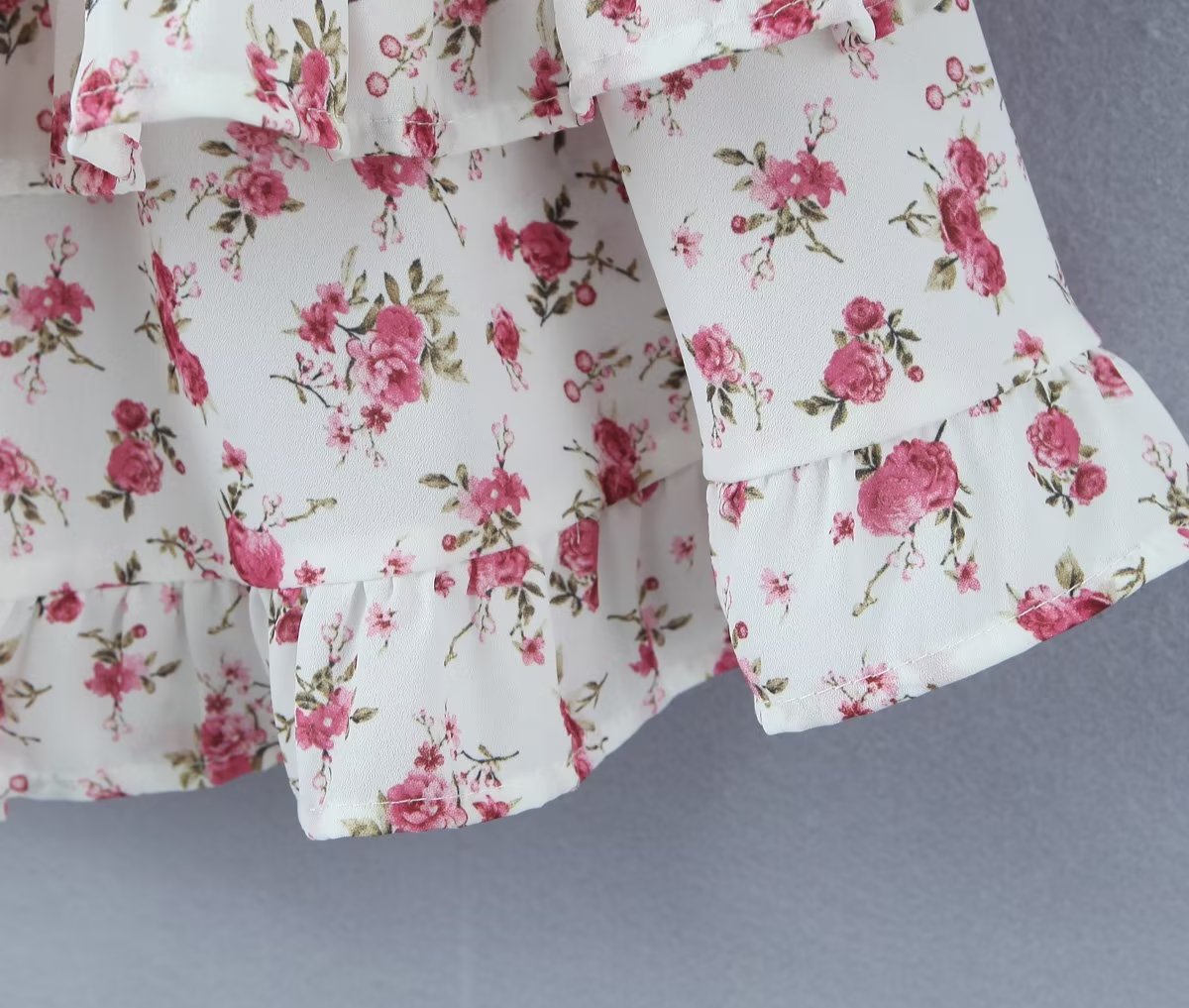 Women Clothing Summer Spicy Puff Sleeve Sexy Pink Printing Waist Dress by Ragazza