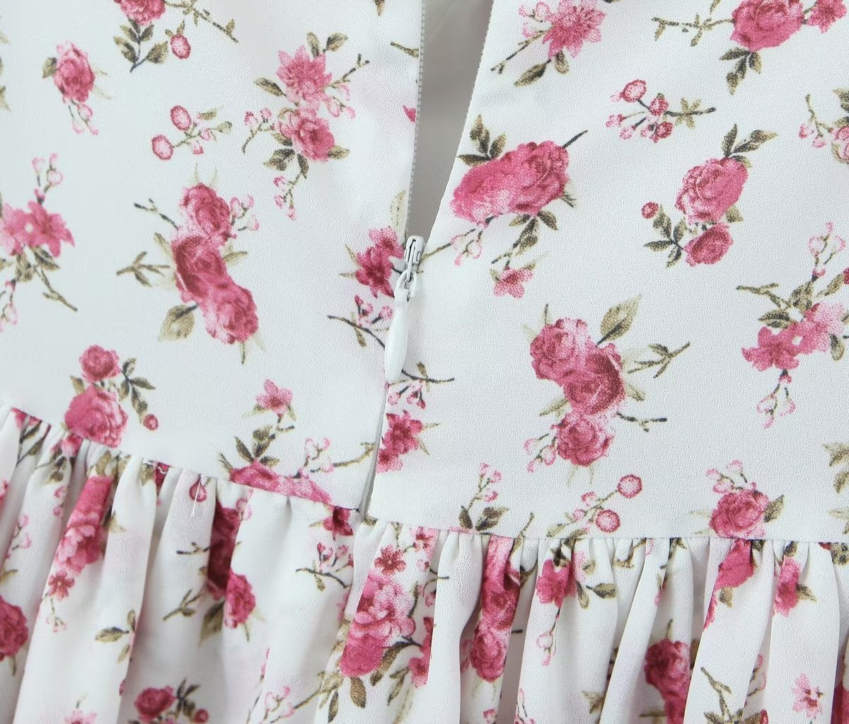 Women Clothing Summer Spicy Puff Sleeve Sexy Pink Printing Waist Dress by Ragazza