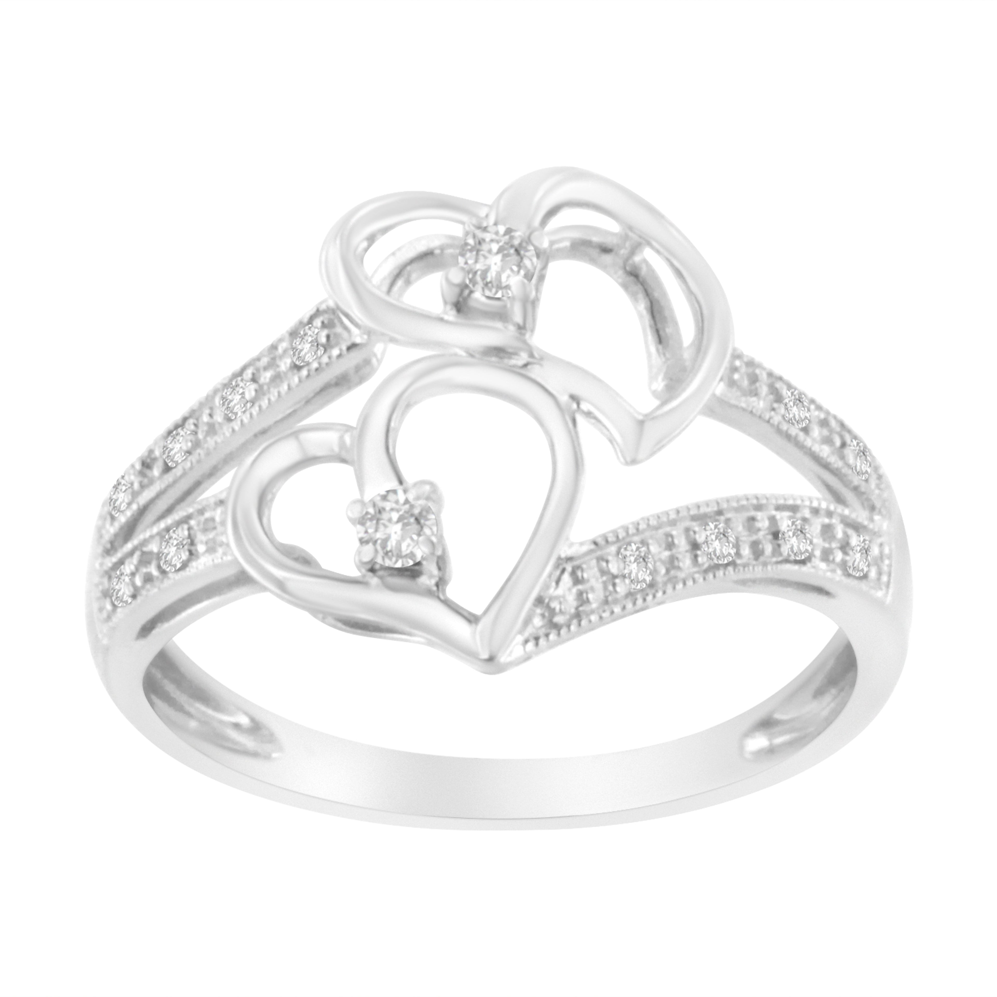 14KT White Gold 1/10 cttw Diamond Twin Heart Ring - Size 6.5 by Bids.com