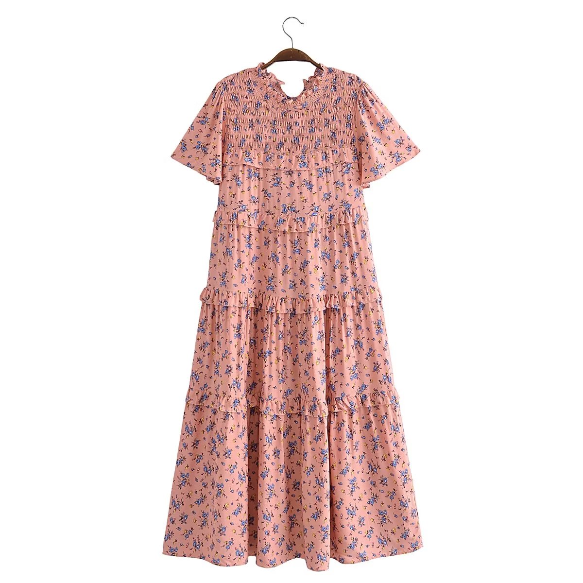 Autumn Women Clothing Printed Lace up Elastic Tiered Dress by Ragazza