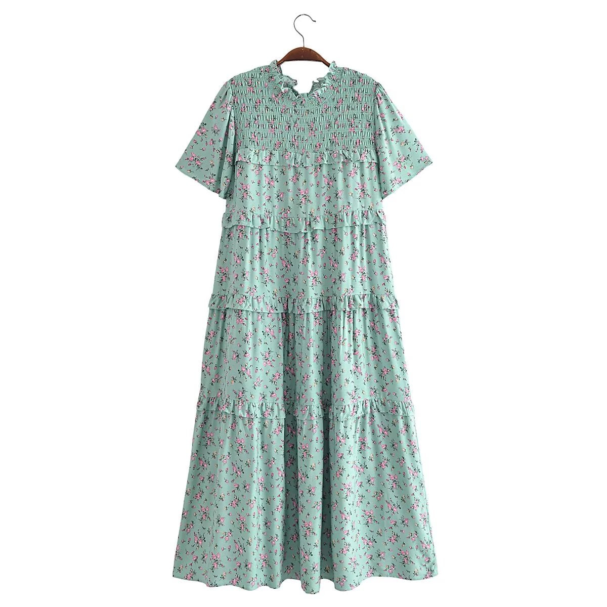 Autumn Women Clothing Printed Lace up Elastic Tiered Dress by Ragazza