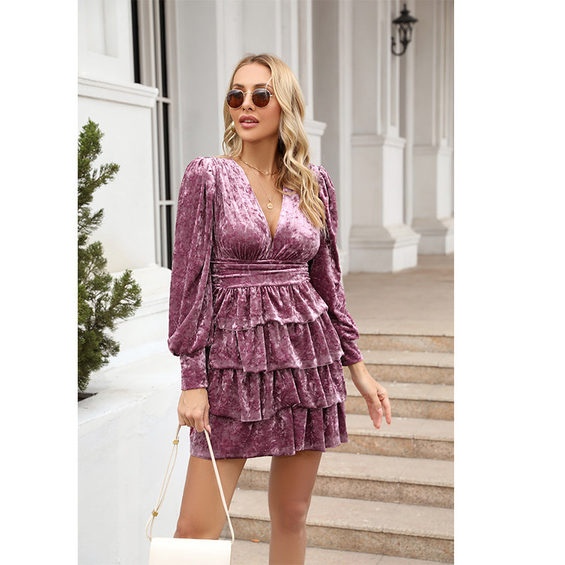 Women Fall Winter Solid Daily Elegant Ruffled A Line Dress by Ragazza
