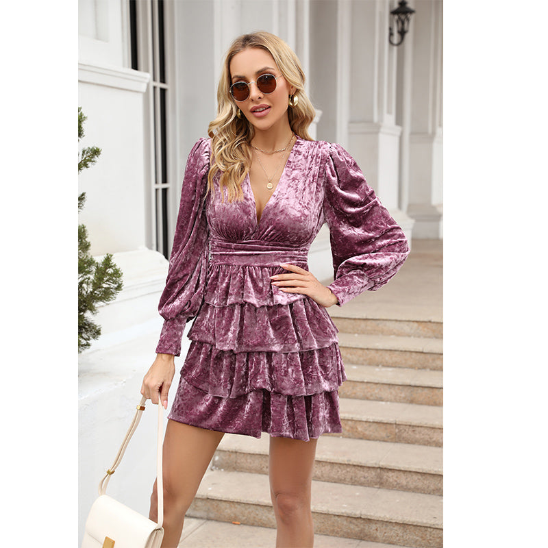Women Fall Winter Solid Daily Elegant Ruffled A Line Dress by Ragazza
