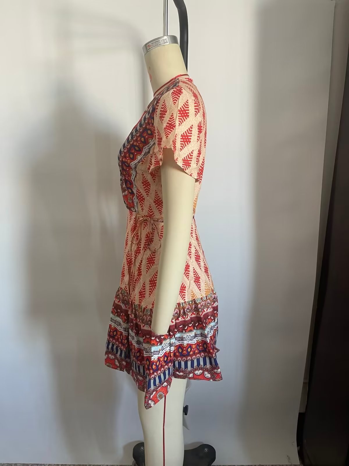 Women Printed Fresh High Waist Short Sleeve Dress by Ragazza