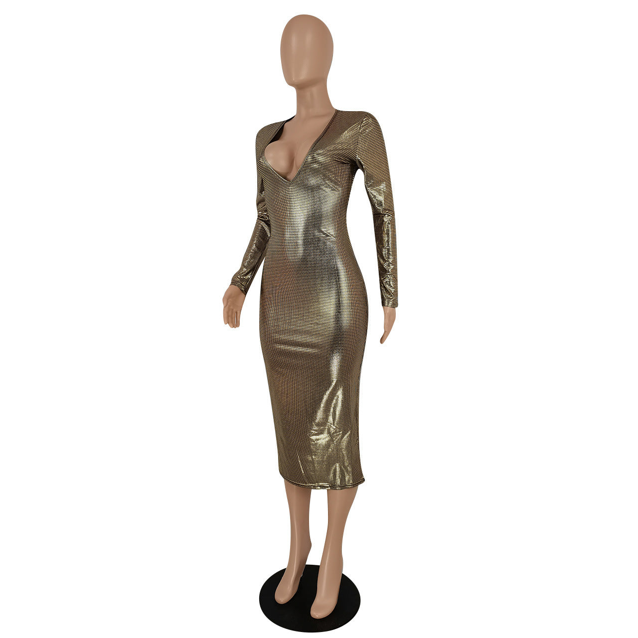 Women Clothing Graceful Fashionable Deep V Plunge Bronzing Fabric Dress Women Clothing by Ragazza