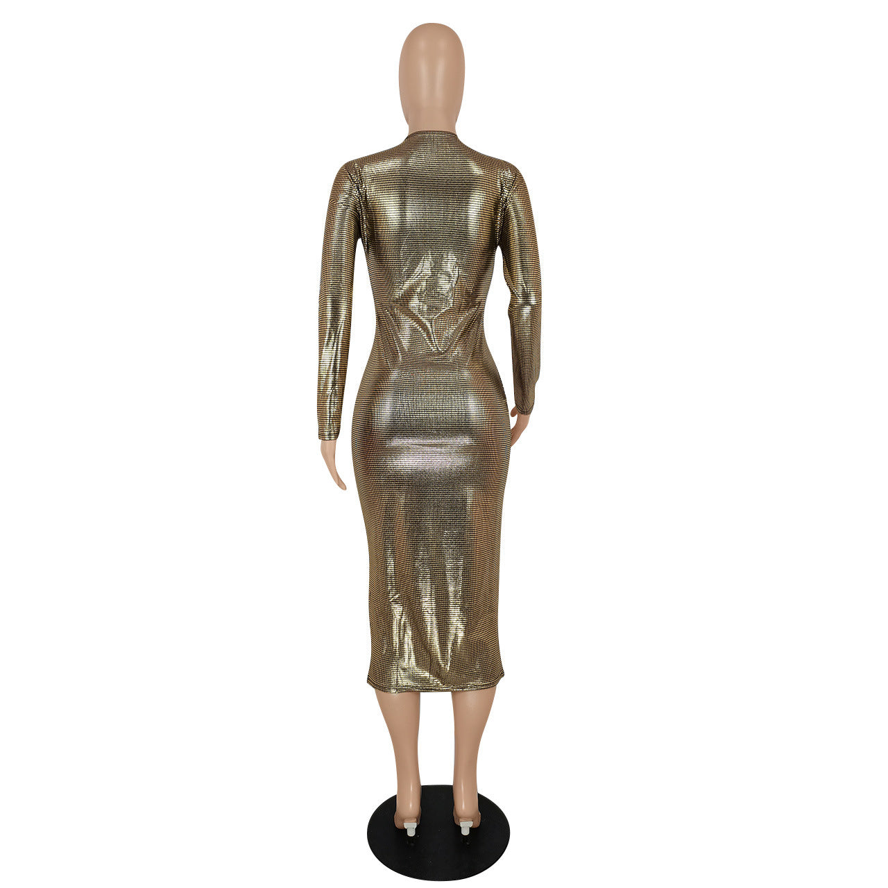Women Clothing Graceful Fashionable Deep V Plunge Bronzing Fabric Dress Women Clothing by Ragazza