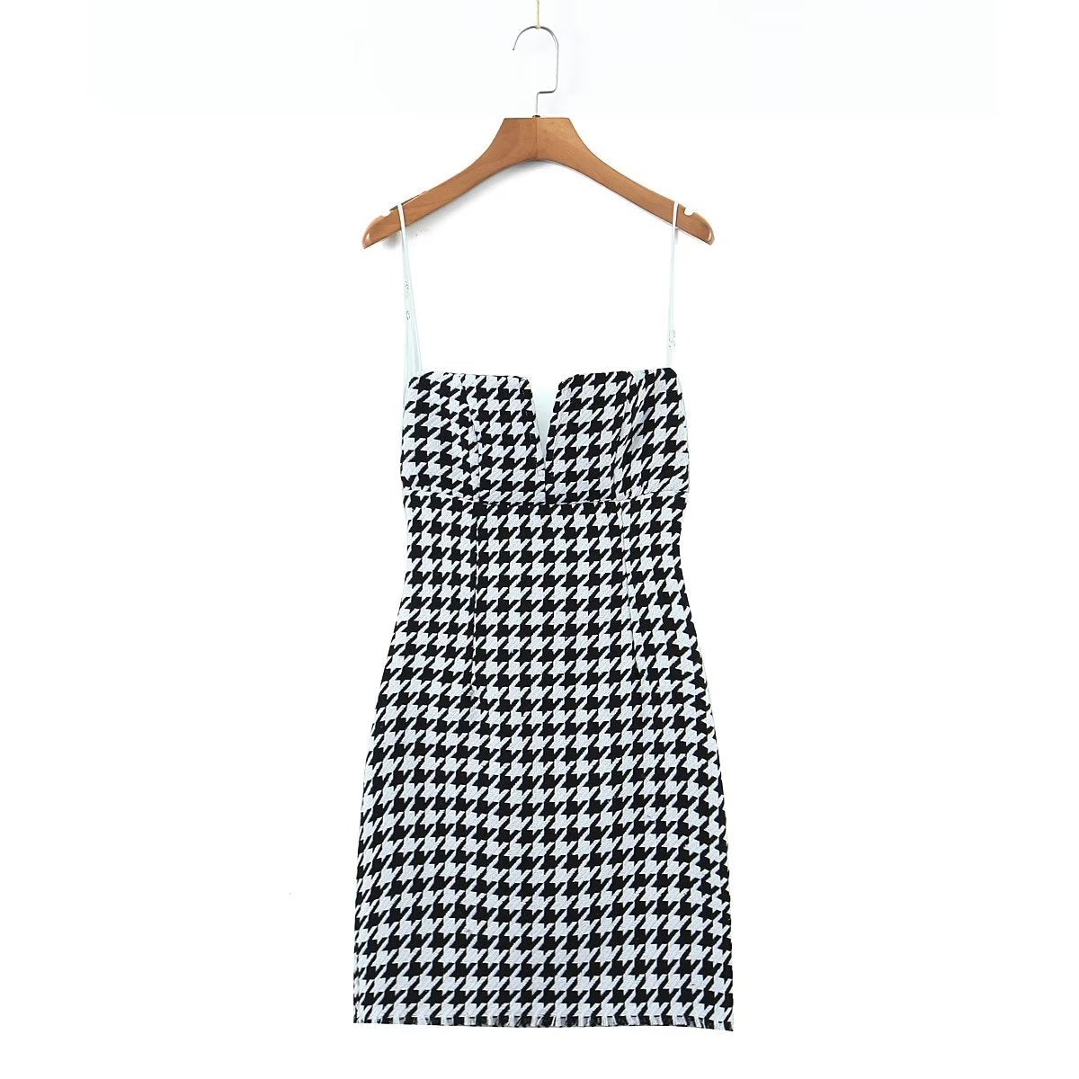 Fall Women Clothing Houndstooth Knitted All Matching V neck Strap Dress by Ragazza