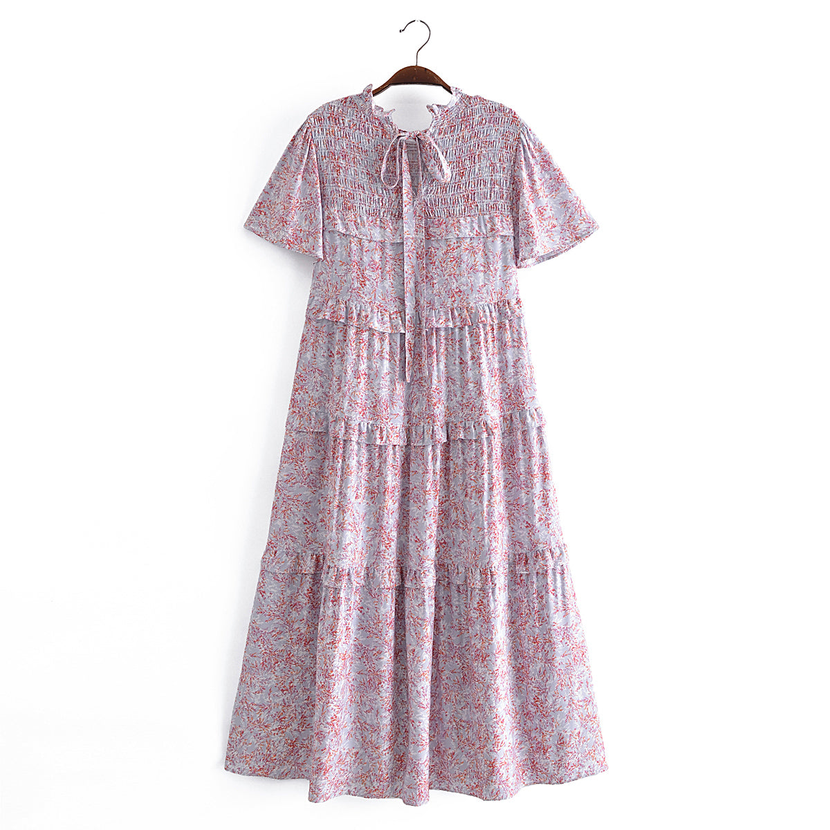 Autumn Women Printed Lace up Elastic Tiered Dress by Ragazza