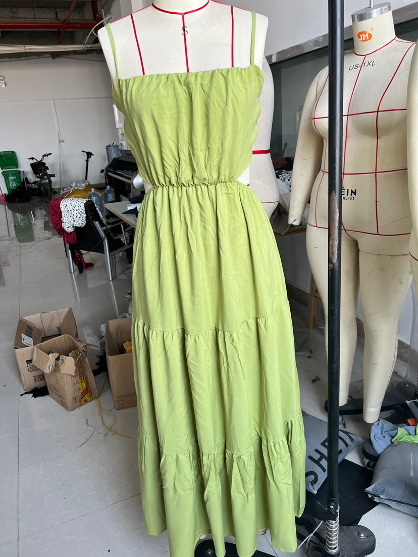 Women Clothing Sleeveless Cropped Outfit Stitching Layer Long Large Hem Dress