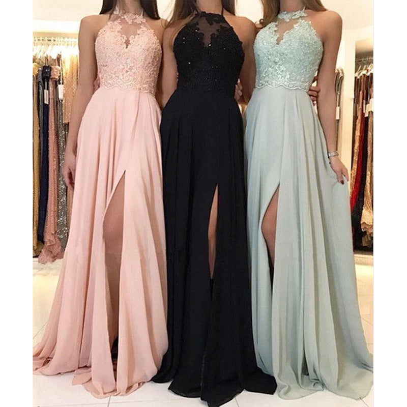 Summer Halter Lace Chiffon Dress Prom Evening Dress Split Dress by Ragazza