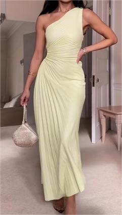 Women Clothing One Shoulder Pleated Color Light Color Series Irregular Asymmetric Dress DestGlow