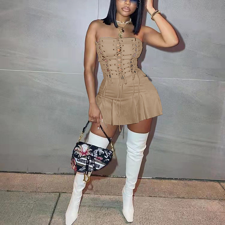 Women Sexy Cutout Eyelet Sleeveless Dress Crisscross by Ragazza