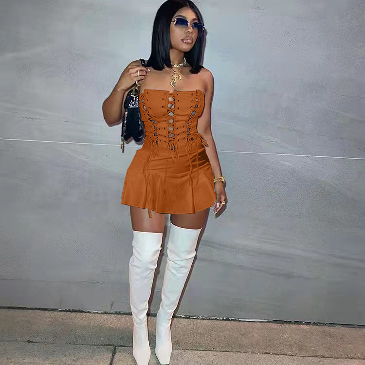 Women Sexy Cutout Eyelet Sleeveless Dress Crisscross by Ragazza