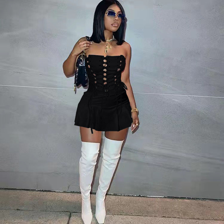 Women Sexy Cutout Eyelet Sleeveless Dress Crisscross by Ragazza