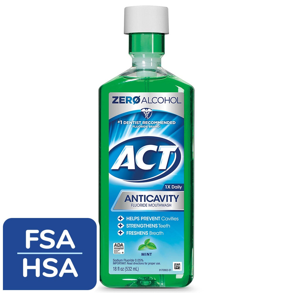 ACT Mouthwash, Fluoride, Anticavity, Zero Alcohol, Mint 18 Fl Oz by Pasteur Pharmacy