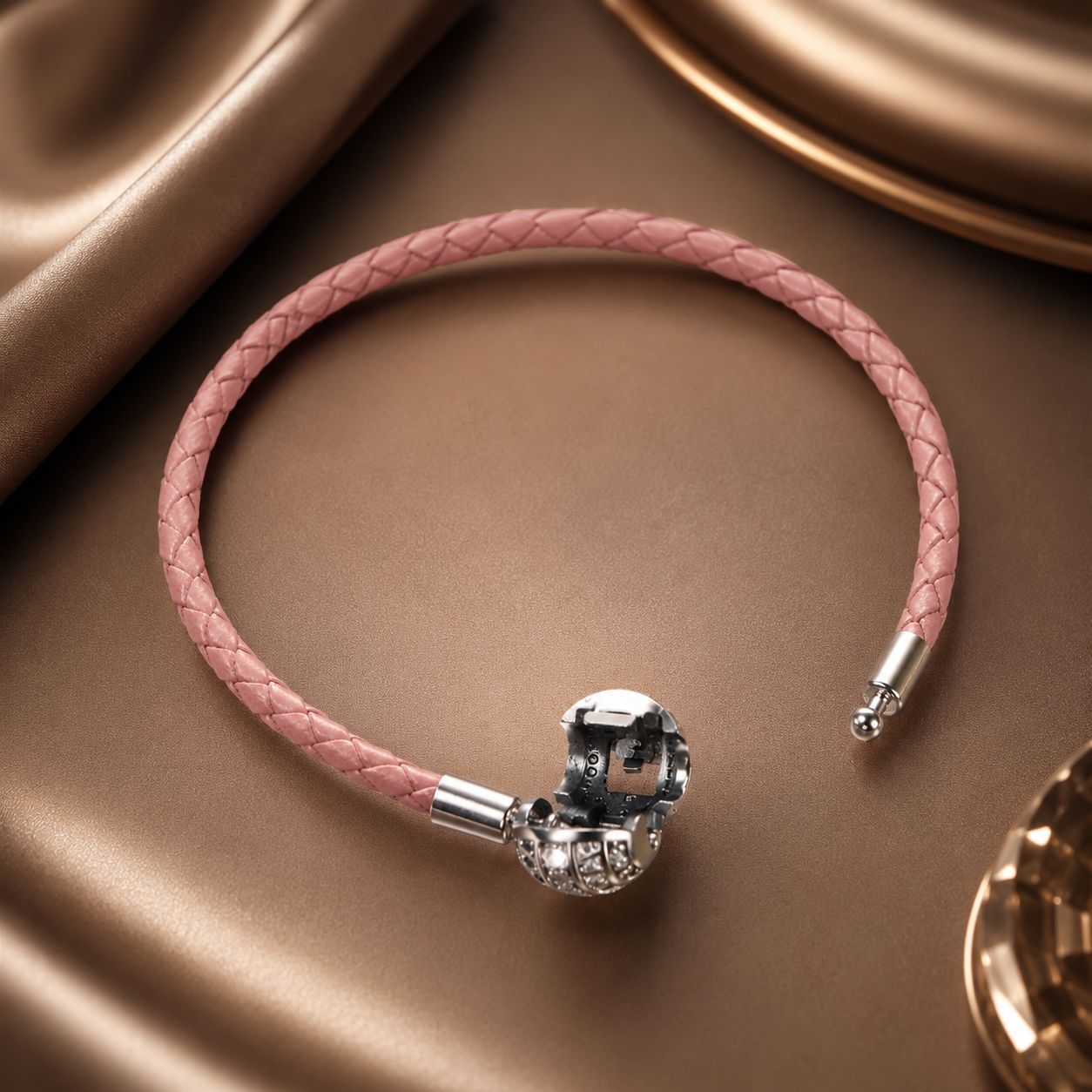 925 Sterling Silver Pavé Setting CZ Bracelet with Genuine Leather for Women DestGlow