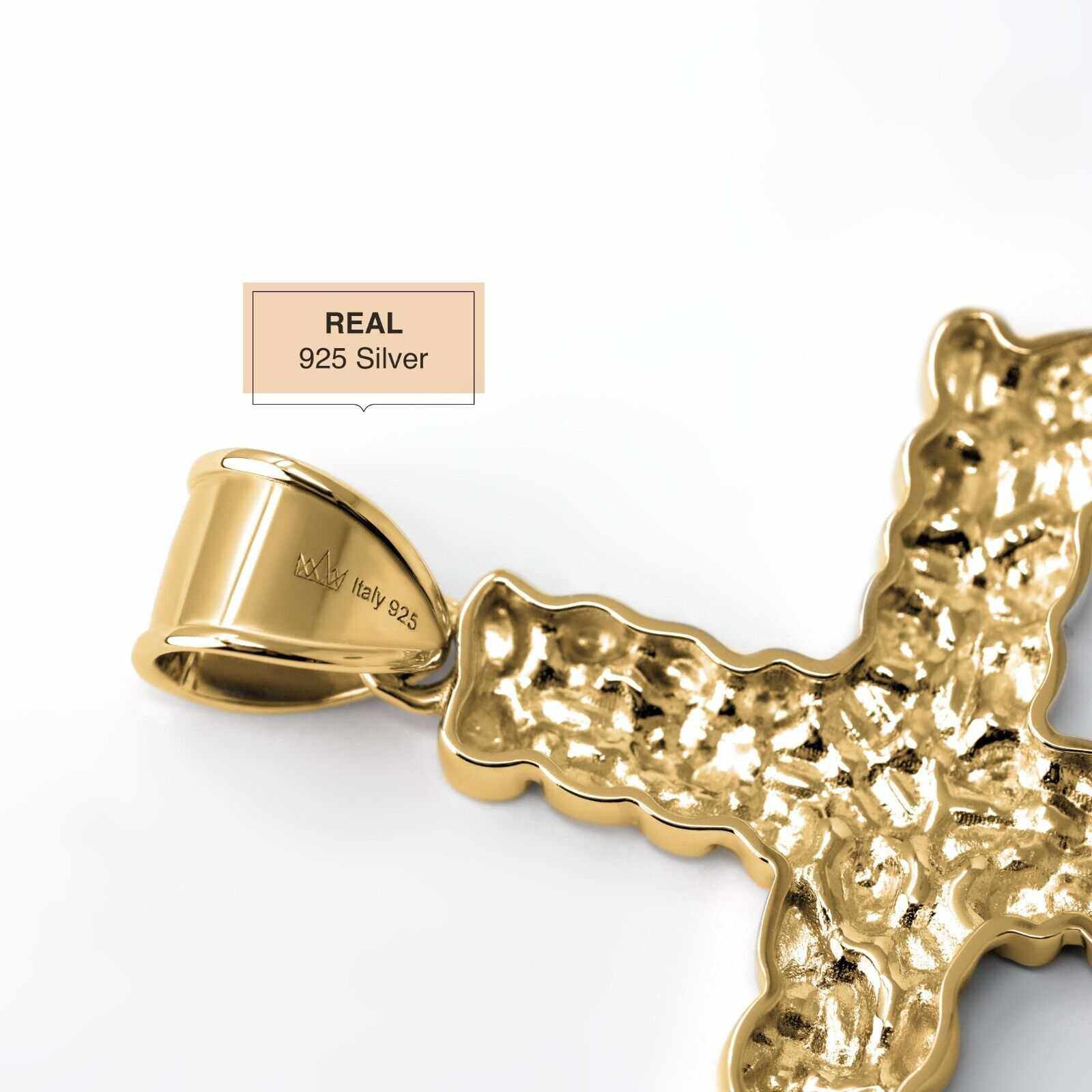 Nugget Cross Pendant in 925 Sterling Silver 14K Gold