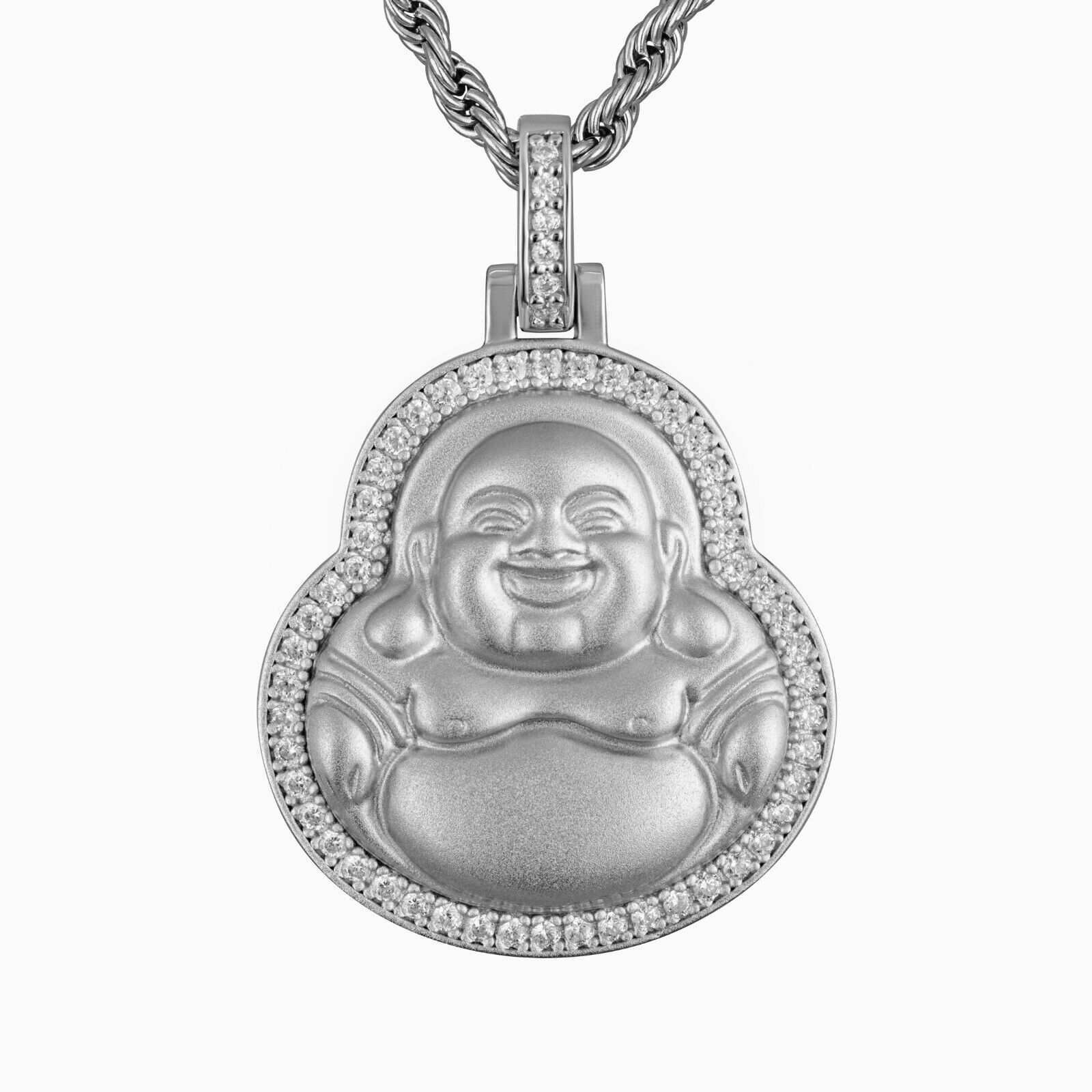 Real 925 Sterling Silver Buddha Pendant w/ Rope Chain Mens Ladies CZ Necklace - DestGlow