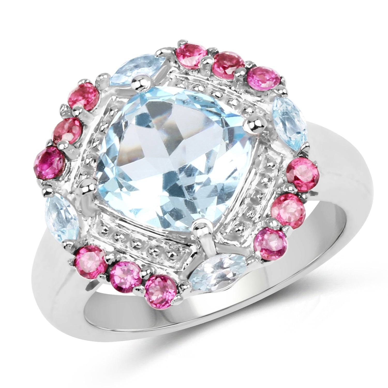 4.73 Carat Genuine Blue Topaz and Rhodolite .925 Sterling Silver Ring by Bids.com