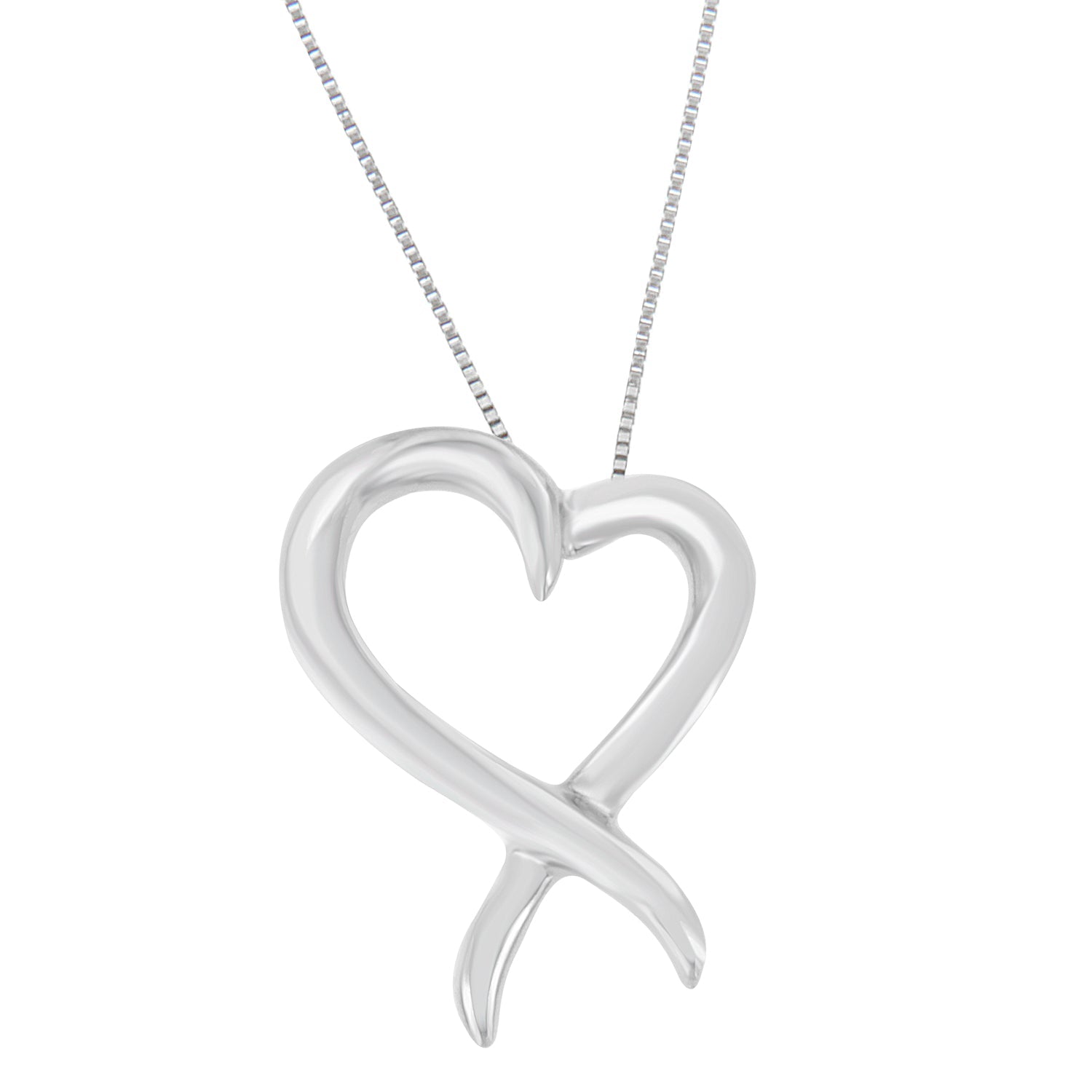 .925 Sterling Silver Open Heart-Shaped Awareness Ribbon Pendant Necklace by Bids.com