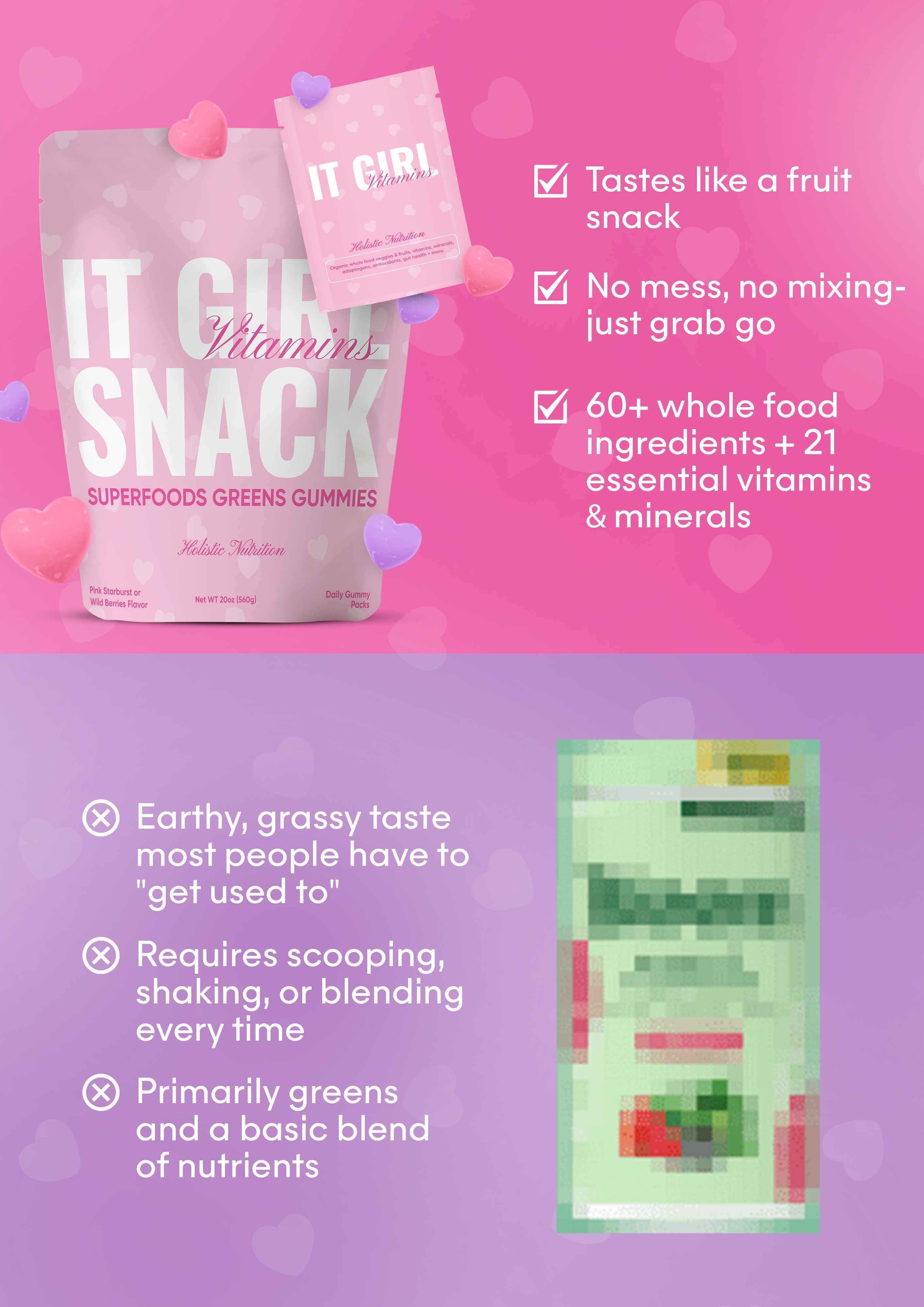 It Girl Snack - Superfoods Greens Gummies in Pink Starburst Flavor