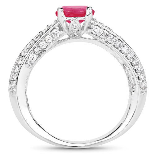 1.49 Carat Genuine Ruby and White Diamond 14K White Gold Ring (I Color, SI Clarity) by Bids.com