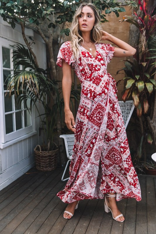 Spot Summer Casual Holiday Floral Print Dress Sexy Dress Women Clothing Wrap Dress by Ragazza
