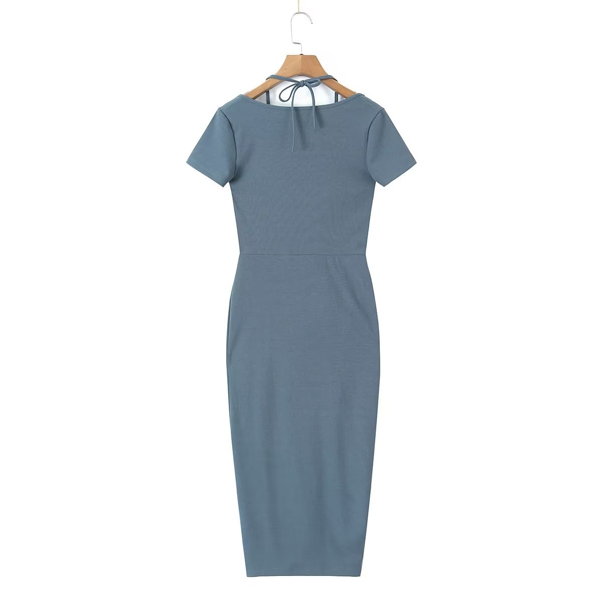 Sexy Pleated Side Split Dress Women Summer School Bag Buckle Faux Two Piece Halter Dress by Ragazza
