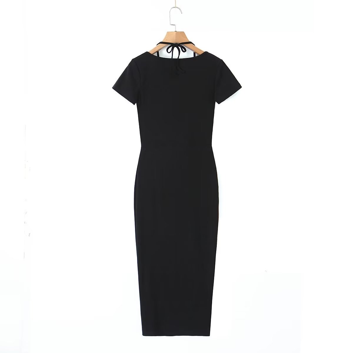 Sexy Pleated Side Split Dress Women Summer School Bag Buckle Faux Two Piece Halter Dress by Ragazza