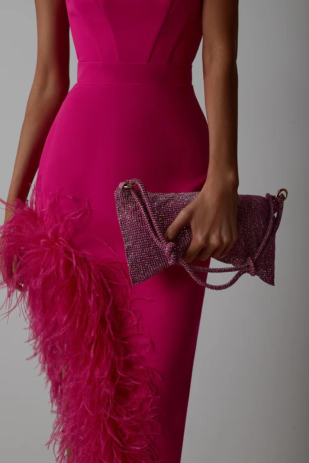 Summer High Waist Feather Split Sleeveless Tube Top Midi Dress Sexy Sweet Dress by Ragazza