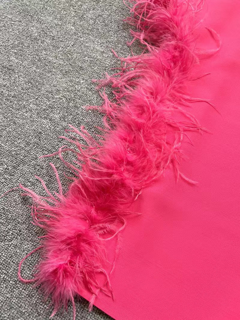 Summer High Waist Feather Split Sleeveless Tube Top Midi Dress Sexy Sweet Dress by Ragazza