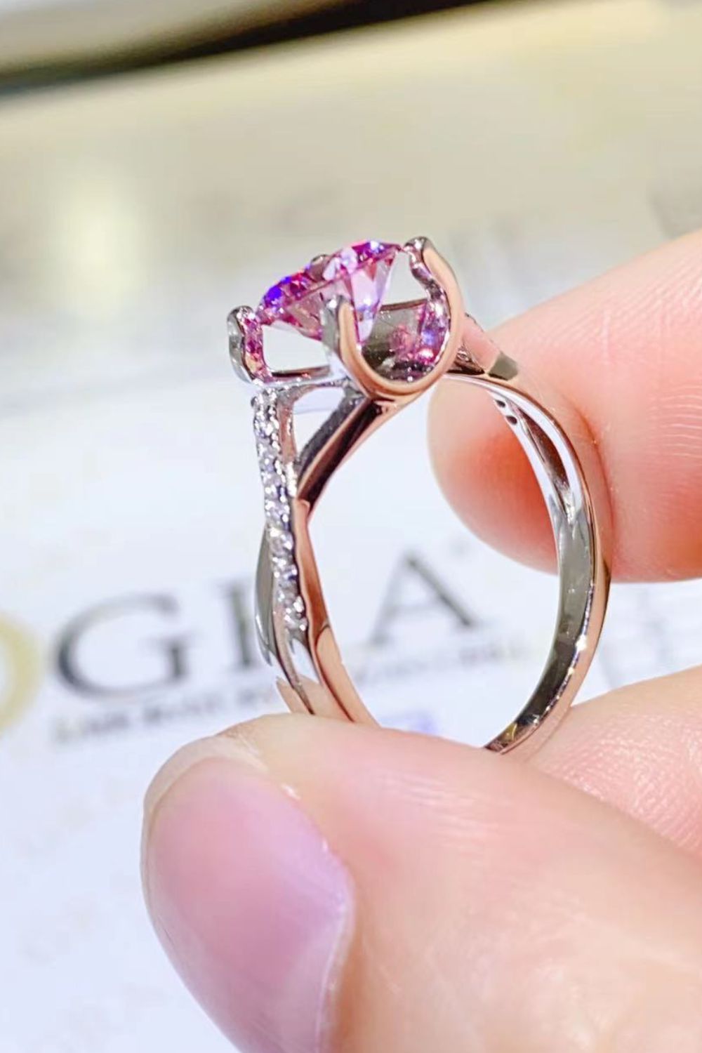 1 Carat Fuschia Pink Sparkala™ Crisscross Platinum Over Pure Sterling Silver Ring - DestGlow