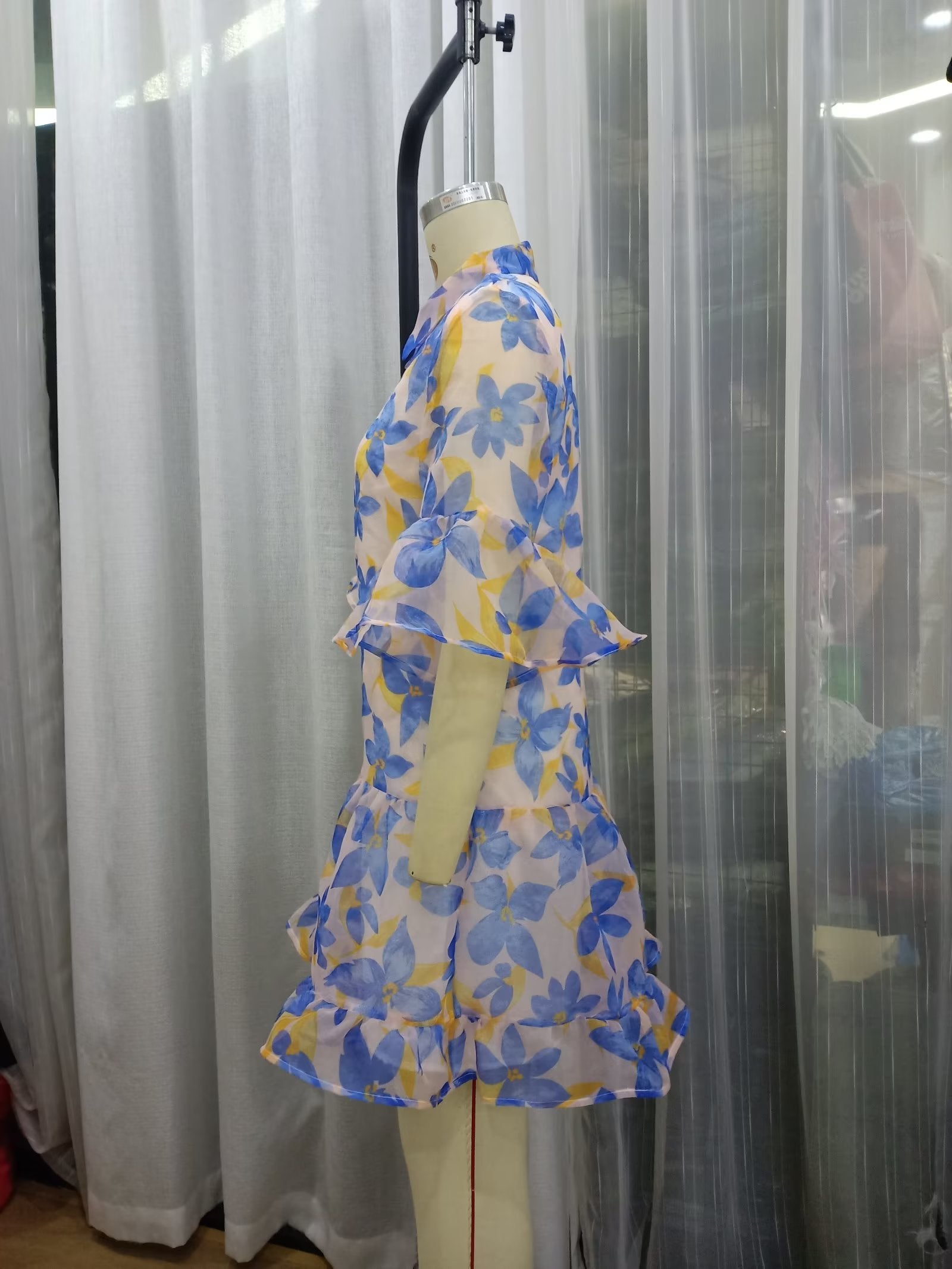 Women Spring Women Blue Big Floral Short Sleeve Dress by Ragazza
