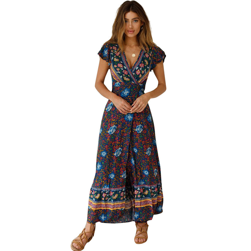 Spot Summer Casual Holiday Floral Print Dress Sexy Dress Women Clothing Wrap Dress by Ragazza