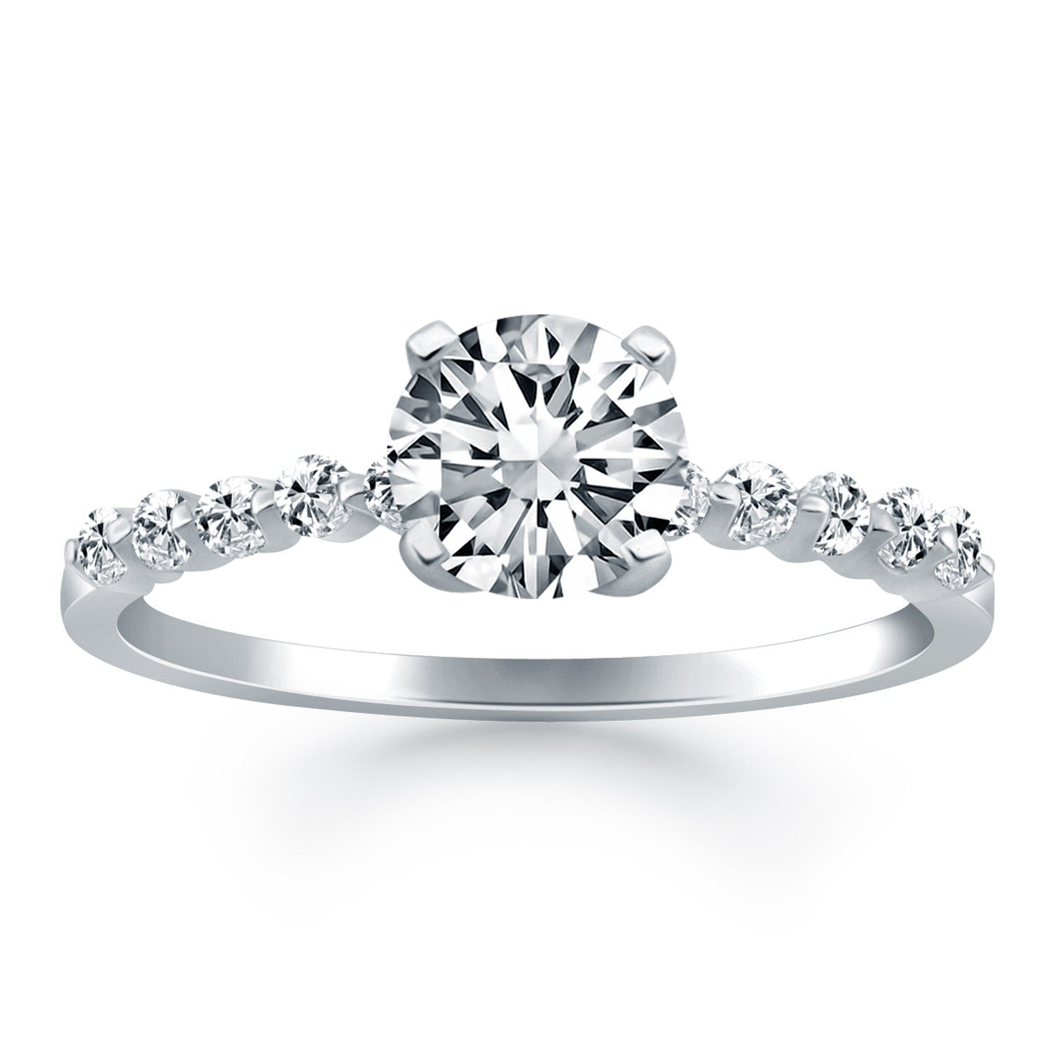 14k White Gold Diamond Engagement Ring with Shared Prong Diamond Accents by Bids.com