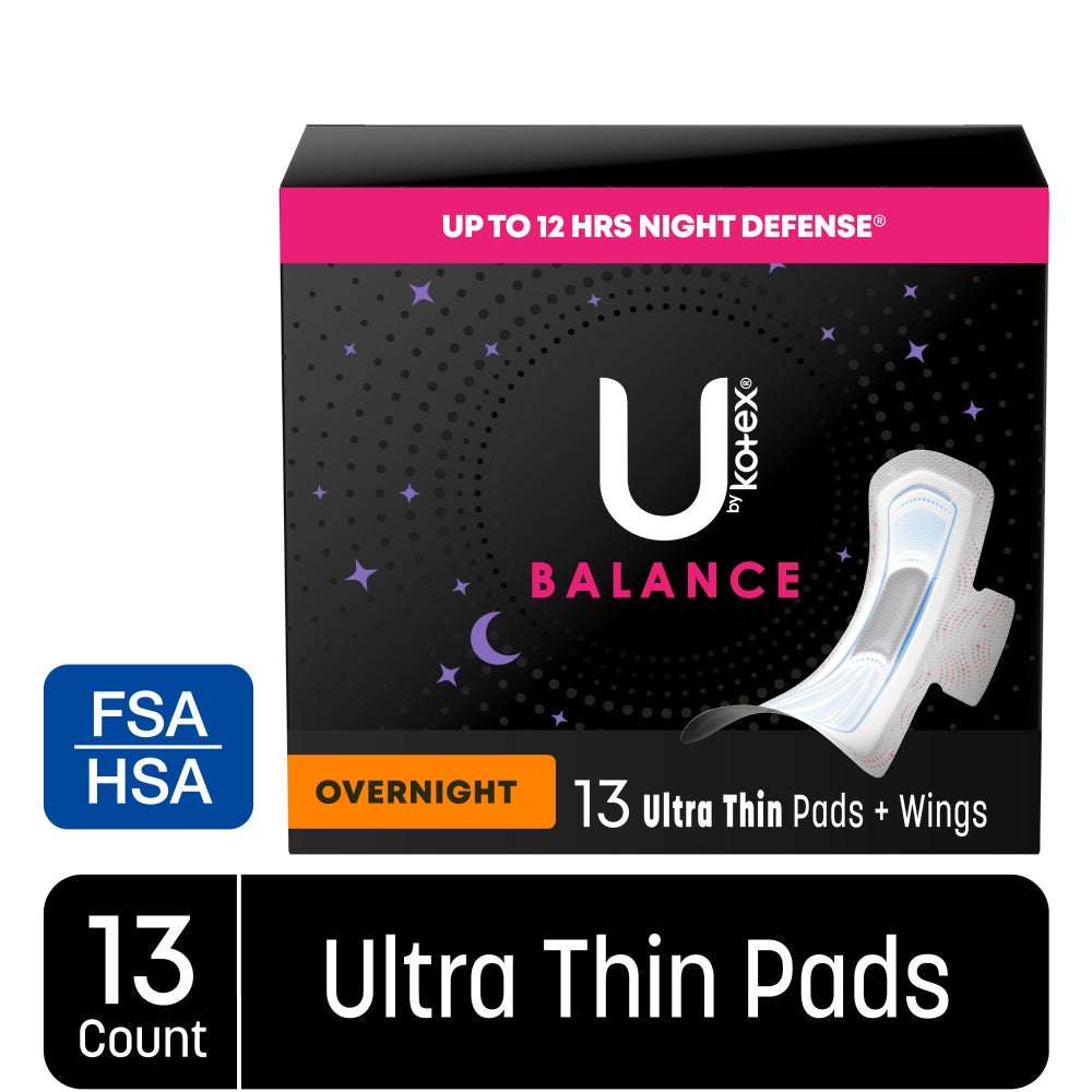 U by Kotex Balance Ultra Thin Overnight Pads with Wings, 13 Count by Pasteur Pharmacy