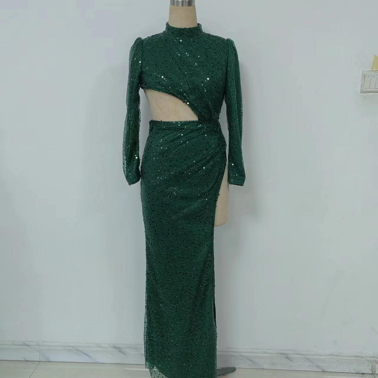 Spring Summer Women Clothing Irregular Asymmetric Sexy Sequined Long Sleeved Cocktail Dress Trailing Large Swing by Ragazza