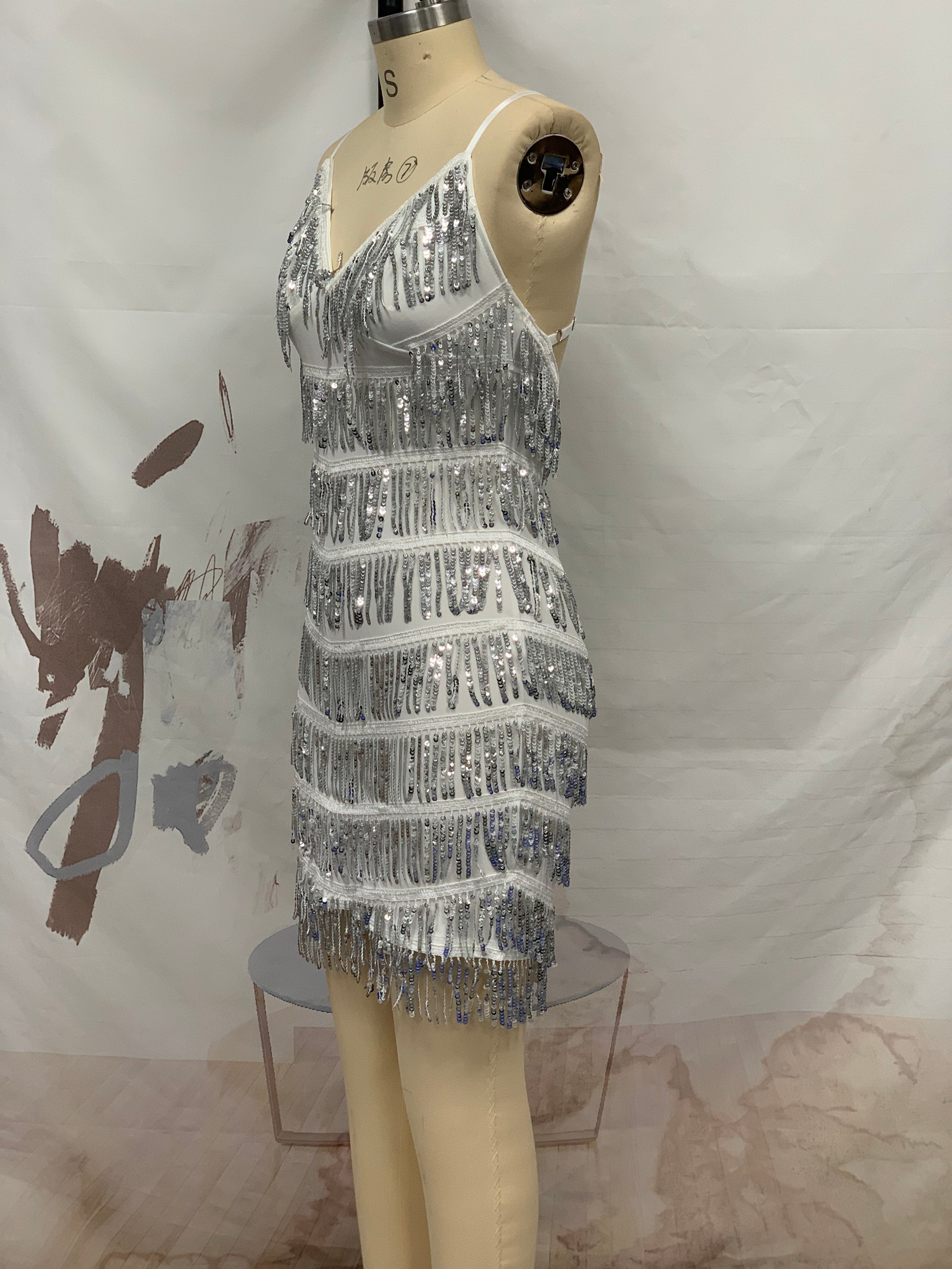 Women Clothing Summer Dress Sexy Sheath Sequined Tassel Nightclub Cami Dress by Ragazza