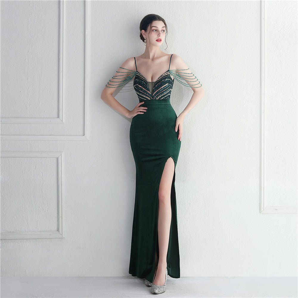 Korean Velvet Sequined Annual Party Social Long Evening Dress by Ragazza