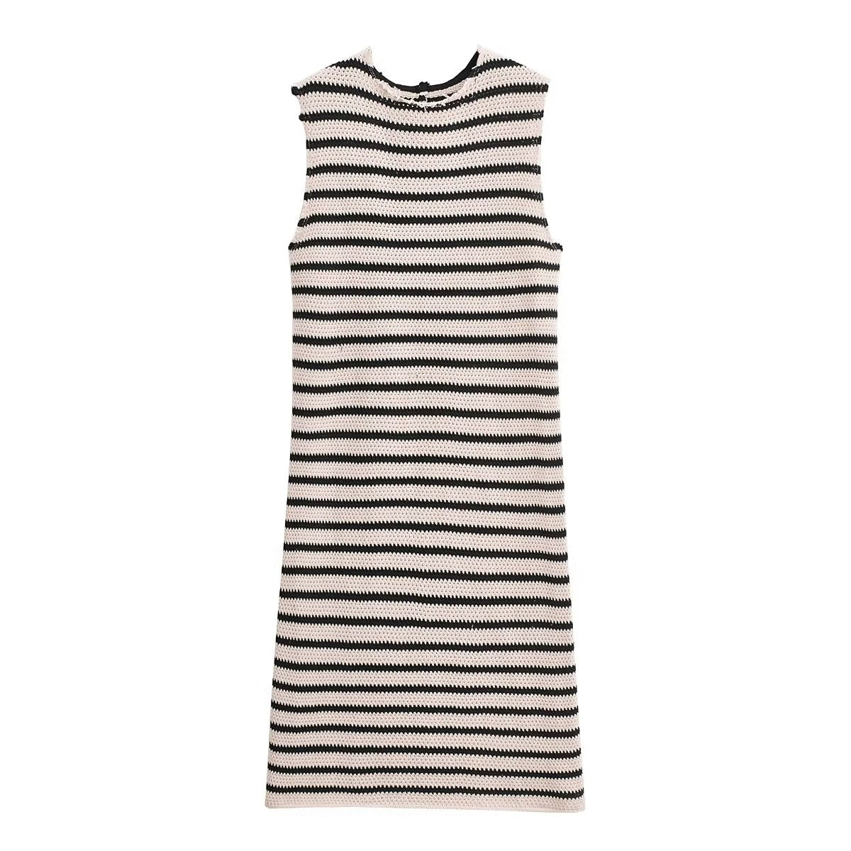 Fall Women Clothing Crew Neck Raw Edges Design Striped Vest Knitted Dress by Ragazza