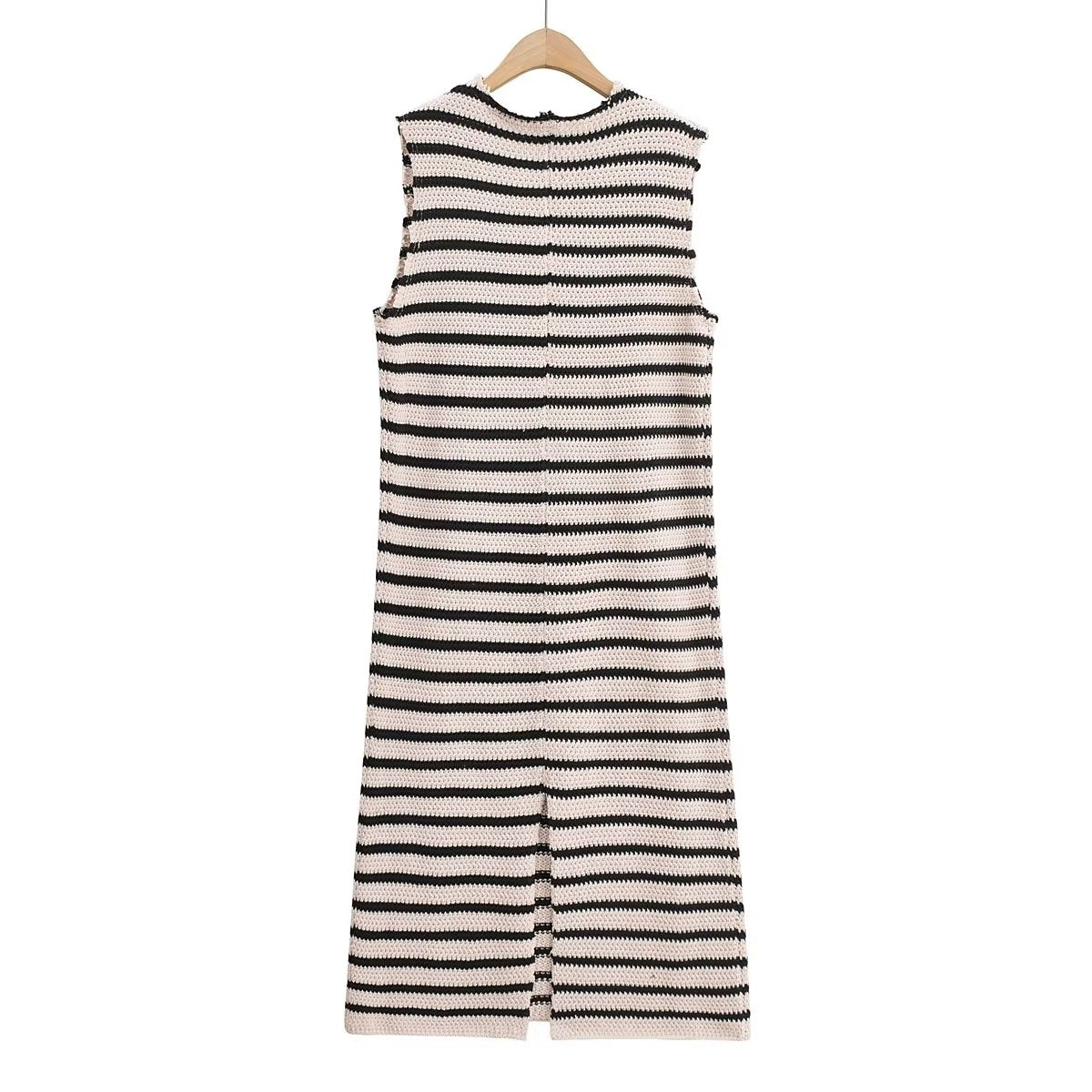 Fall Women Clothing Crew Neck Raw Edges Design Striped Vest Knitted Dress by Ragazza