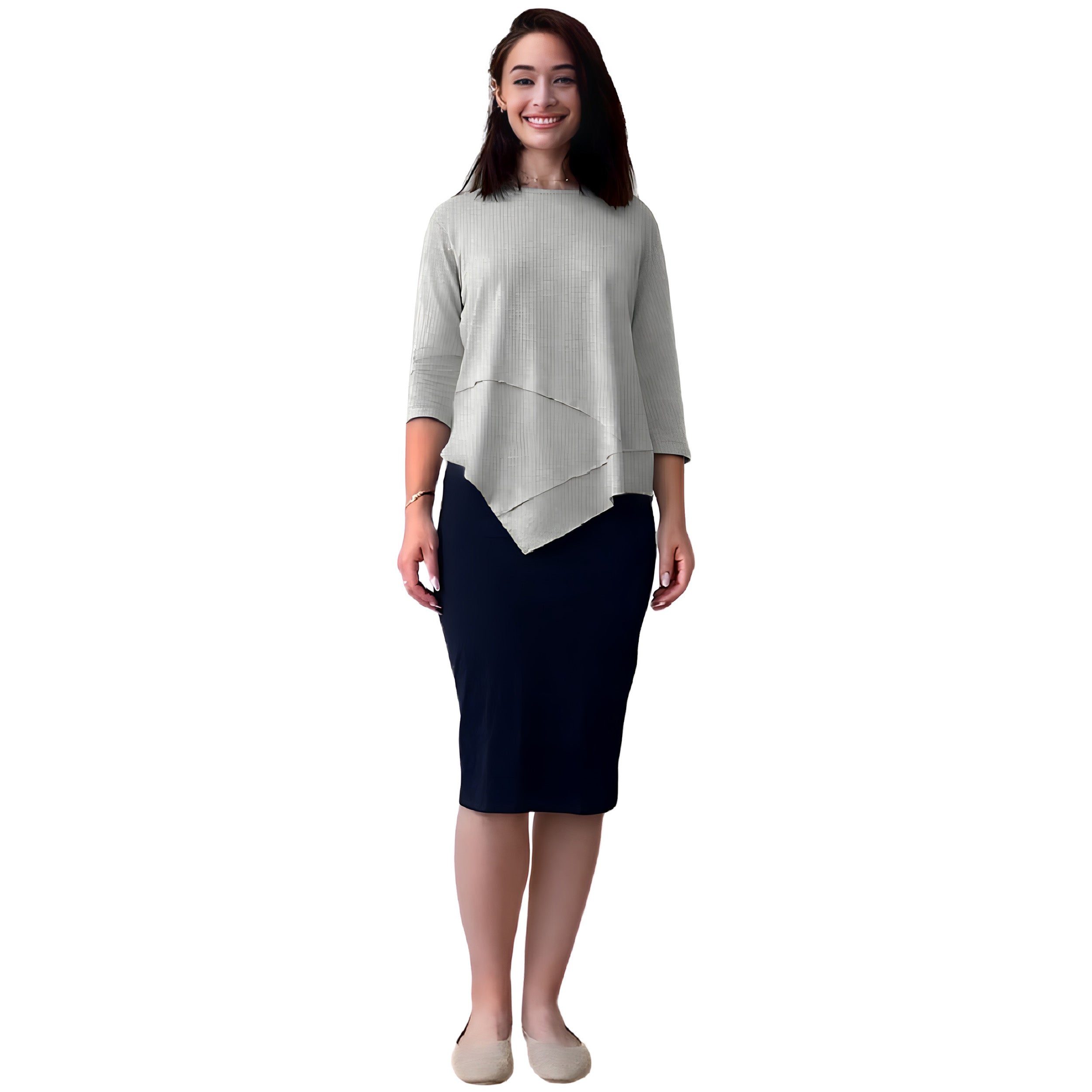 Asymmetrical Stylish Ribbed Tunic - Soft Fabric and Full Coverage by Kosher Casual USA
