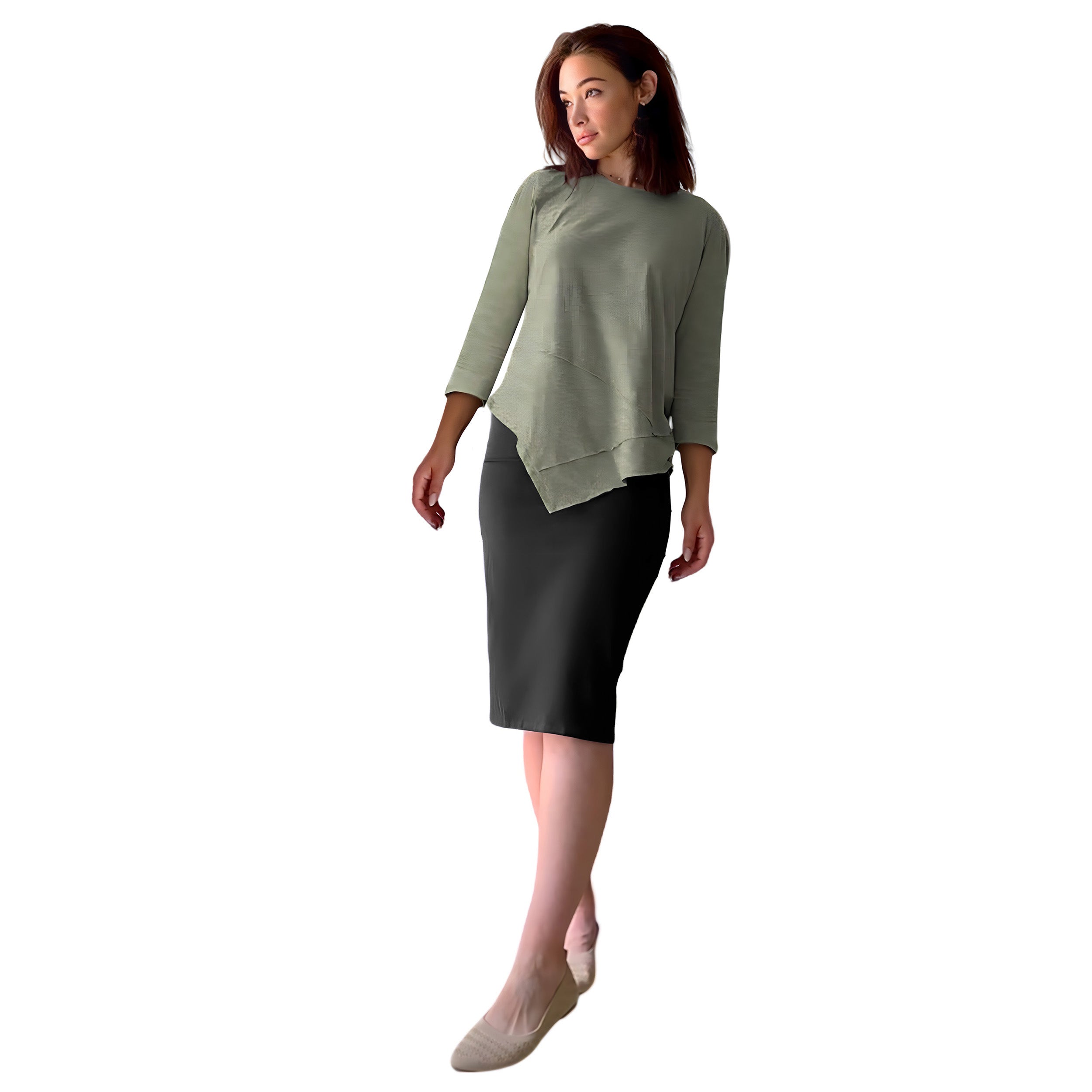 Asymmetrical Stylish Ribbed Tunic - Soft Fabric and Full Coverage by Kosher Casual USA