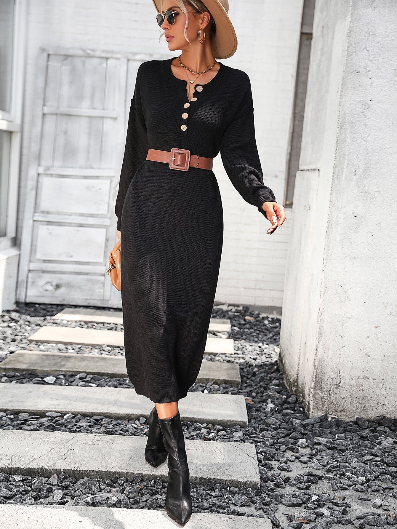 Autumn Winter Button Knitwear Dress Office Women Sweater Women DestGlow