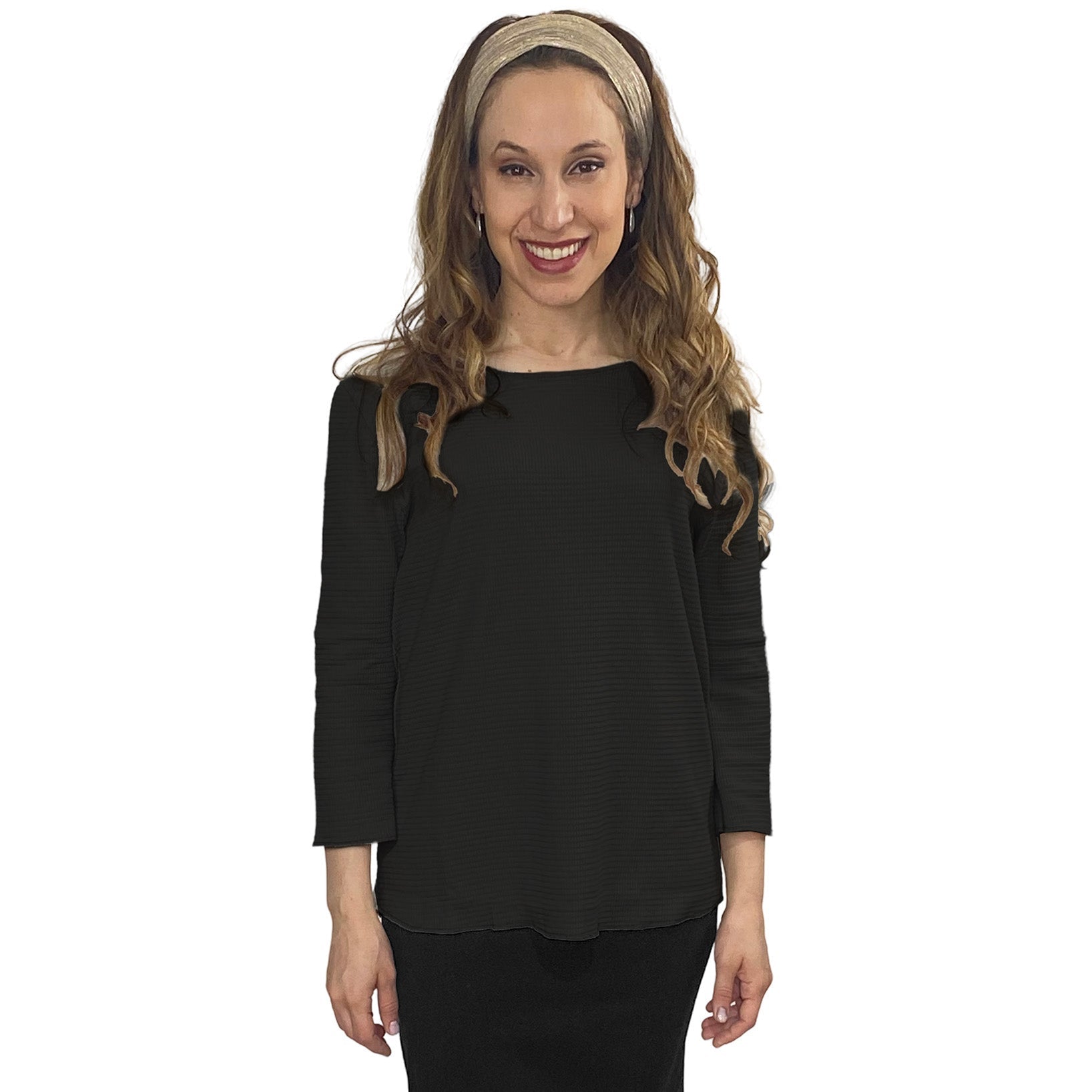 Cotton Waffle Knit Modest Top - 3/4 Sleeve with High Neckline by Kosher Casual USA
