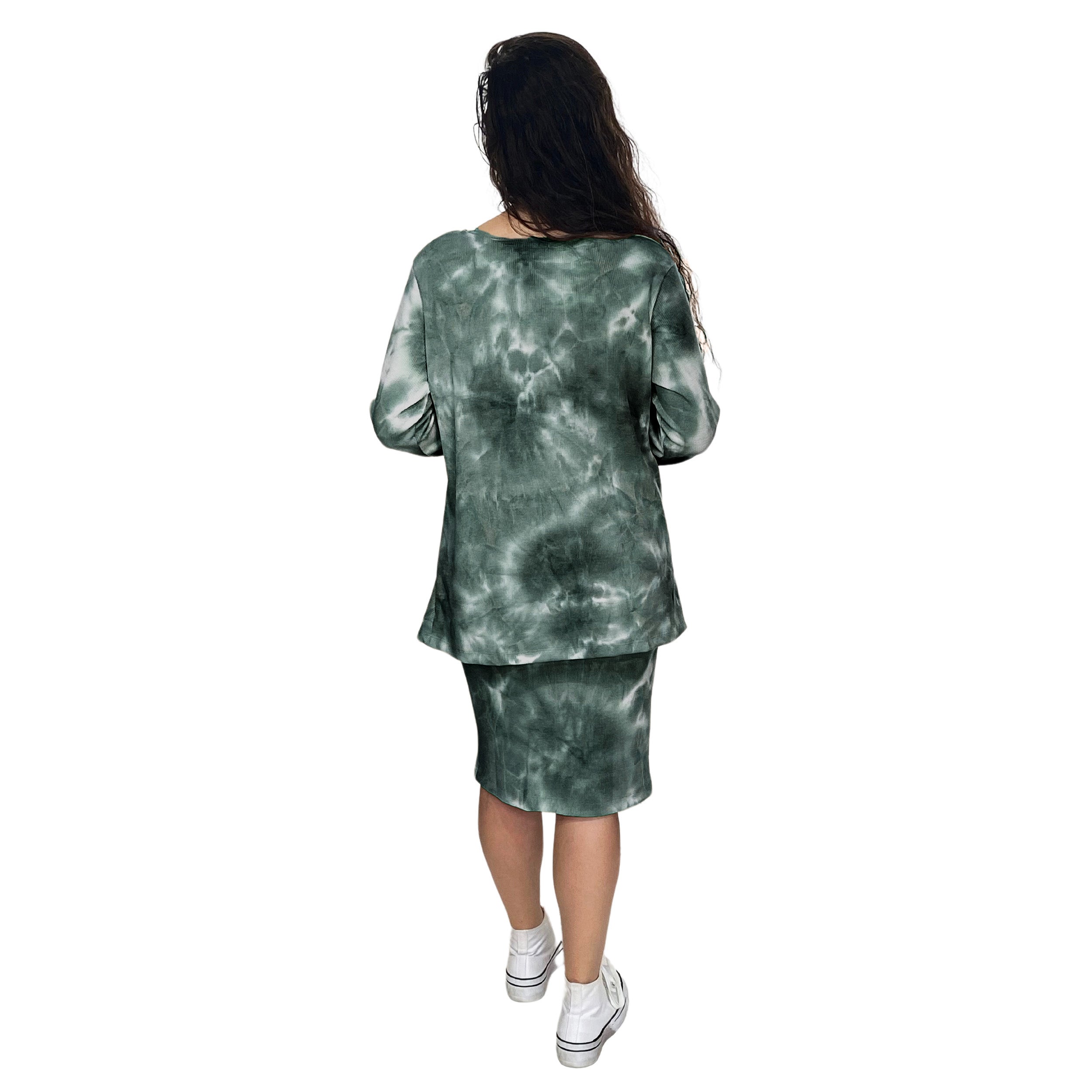 Plus Size Long Sleeve Relaxed Fit Tie-Dye Waffle Tunic by Kosher Casual USA