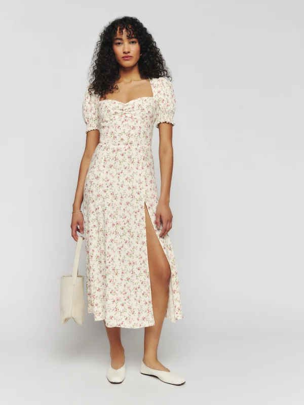French Elegant Slim Fit High Waist Slit Sexy Print Square Collar Dress Summer Midi Dress by Ragazza